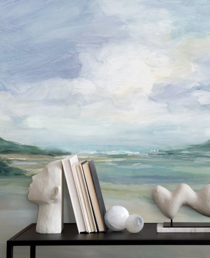 malet strandtapetmaleri kaldet Wet Sandy Beaches af Carol Robinson til hjemmekontorer og stuer