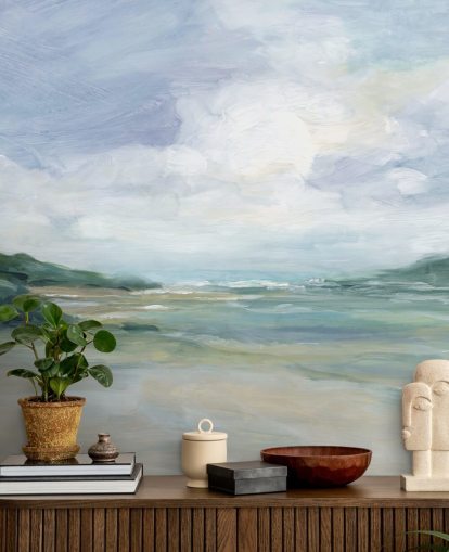 carta da parati murale dipinta sulla spiaggia chiamata Wet Sandy Beaches di Carol Robinson per casa, uffici e salotti