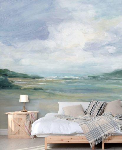 painted beach wallpaper mural called Wet Sandy Beaches by Carol Robinson for home offices and living rooms