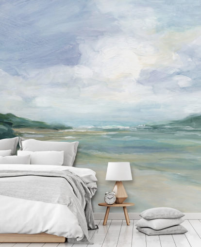 mural de papel pintado de playa llamado Wet Sandy Beaches de Carol Robinson para oficinas en casa y salas de estar