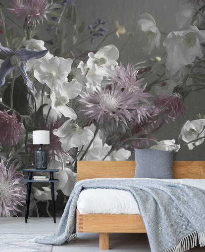 mural de papel pintado floral atrevido llamado Anemonies de Marina Stupakova para salas de estar y dormitorios