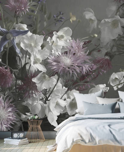 carta da parati murale floreale audace chiamata Anemonies di Marina Stupakova per salotti e camere da letto