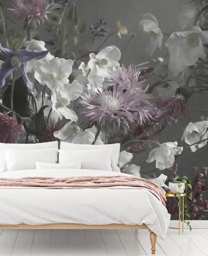 bold floral wallpaper mural called Anemonies by Marina Stupakova for living rooms and bedrooms