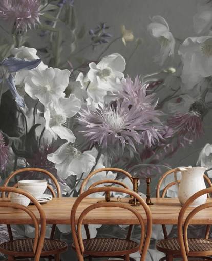 gewaagde bloemenbehangmuurschildering genaamd Anemonies van Marina Stupakova voor woon- en slaapkamers gewaagde bloemenbehangmuurschildering genaamd Anemonies van Marina Stupakova voor woon- en slaapkamers