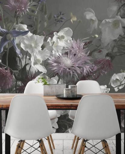 bold floral wallpaper mural called Anemonies by Marina Stupakova for living rooms and bedrooms