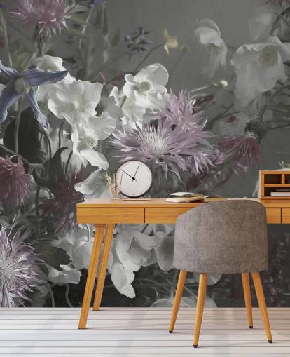 bold floral wallpaper mural called Anemonies by Marina Stupakova for living rooms and bedrooms