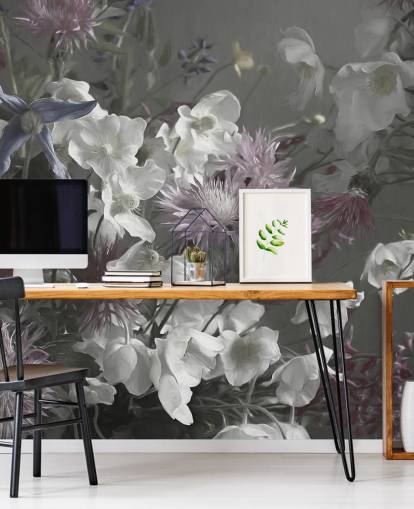 bold floral wallpaper mural called Anemonies by Marina Stupakova for living rooms and bedrooms