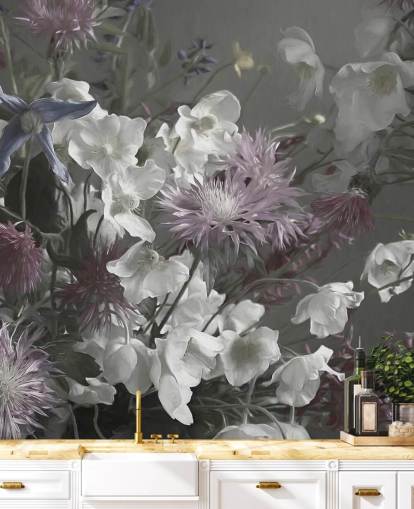 bold floral wallpaper mural called Anemonies by Marina Stupakova for living rooms and bedrooms