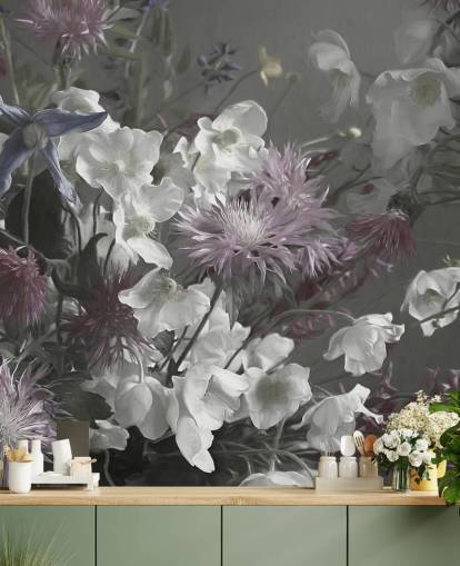 bold floral wallpaper mural called Anemonies by Marina Stupakova for living rooms and bedrooms