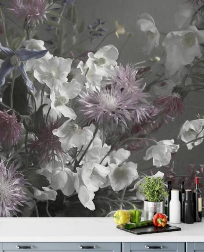 carta da parati murale floreale audace chiamata Anemonies di Marina Stupakova per salotti e camere da letto