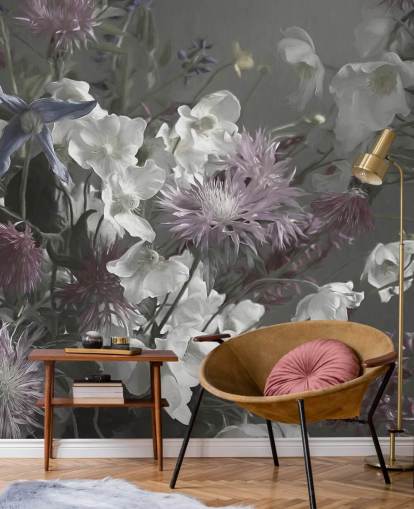 gewaagde bloemenbehangmuurschildering genaamd Anemonies van Marina Stupakova voor woon- en slaapkamers gewaagde bloemenbehangmuurschildering genaamd Anemonies van Marina Stupakova voor woon- en slaapkamers