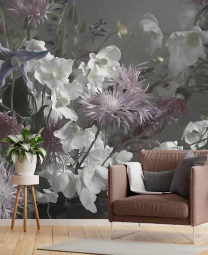 mural de papel de parede floral ousado chamado Anemonies de Marina Stupakova para salas de estar e quartos