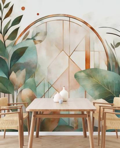 papier peint floral art déco pêche et vert appelé Art Deco Floral Geometry par Marina Stupakova papier peint floral art déco pêche et vert appelé Art Deco Floral Geometry par Marina Stupakova