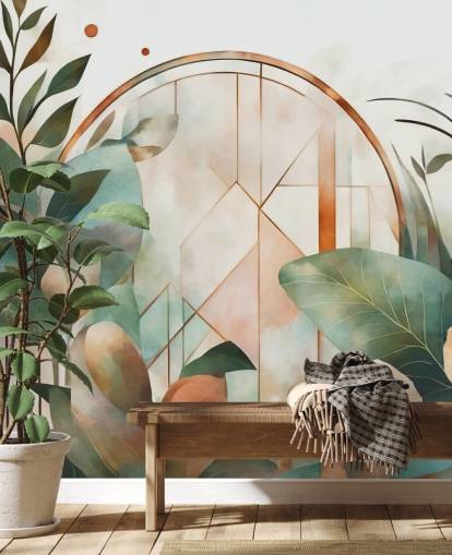 papier peint floral art déco pêche et vert appelé Art Deco Floral Geometry par Marina Stupakova papier peint floral art déco pêche et vert appelé Art Deco Floral Geometry par Marina Stupakova