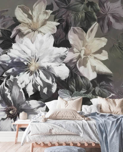 floral wallpaper mural called Clematis by Marina Stupakova for bedrooms and living rooms floral wallpaper mural called Clematis by Marina Stupakova for bedrooms and living rooms