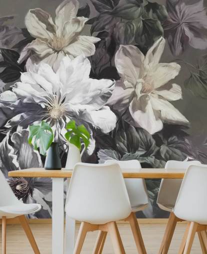blommig tapetväggmålning kallad Clematis av Marina Stupakova för sovrum och vardagsrum blommig tapetväggmålning kallad Clematis av Marina Stupakova för sovrum och vardagsrum