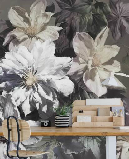 blomstertapet veggmaleri kalt Clematis av Marina Stupakova for soverom og stuer
