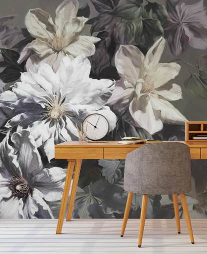 floral wallpaper mural called Clematis by Marina Stupakova for bedrooms and living rooms