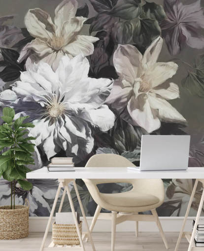 floral wallpaper mural called Clematis by Marina Stupakova for bedrooms and living rooms