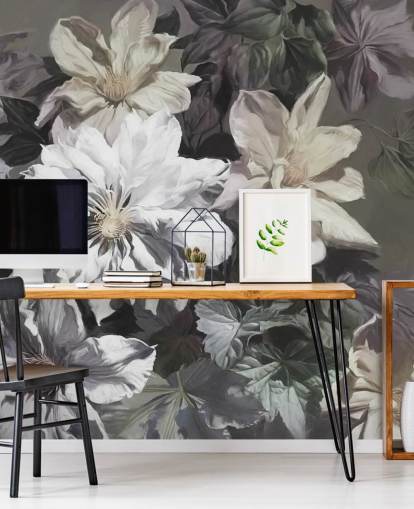 Blumentapete namens Clematis von Marina Stupakova für Schlafzimmer und Wohnzimmer
