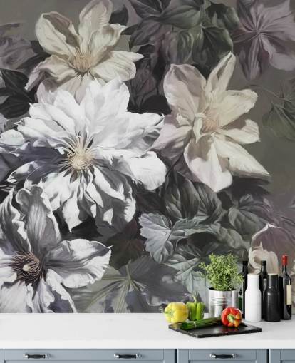 floral wallpaper mural called Clematis by Marina Stupakova for bedrooms and living rooms