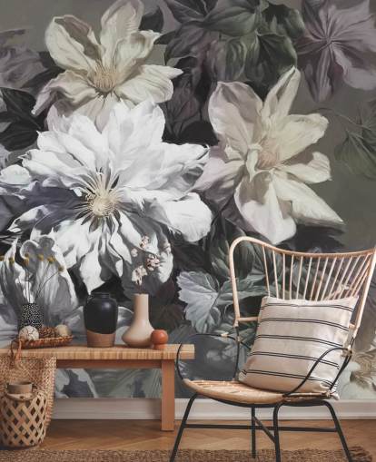 floral wallpaper mural called Clematis by Marina Stupakova for bedrooms and living rooms floral wallpaper mural called Clematis by Marina Stupakova for bedrooms and living rooms