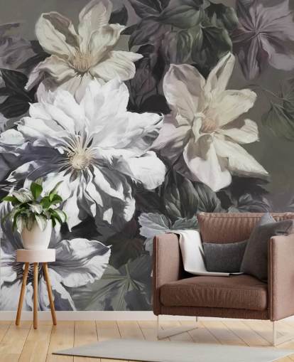 papier peint floral appelé Clematis de Marina Stupakova pour les chambres et les salons