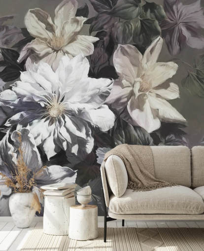 mural de papel de parede floral chamado Clematis de Marina Stupakova para quartos e salas de estar