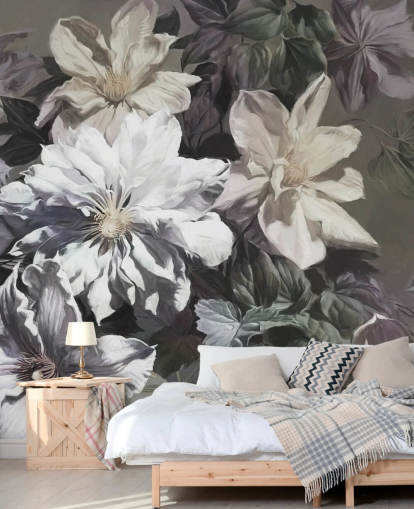 floral wallpaper mural called Clematis by Marina Stupakova for bedrooms and living rooms