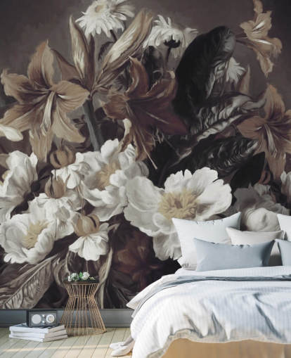 bold floral wallpaper mural called Iris and Gerbers by Marina Stupakova for bedrooms and living rooms