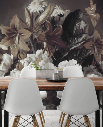 bold floral wallpaper mural called Iris and Gerbers by Marina Stupakova for bedrooms and living rooms