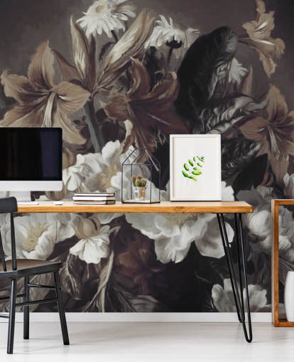 bold floral wallpaper mural called Iris and Gerbers by Marina Stupakova for bedrooms and living rooms