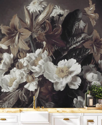 audace carta da parati murale floreale chiamata Iris and Gerbers di Marina Stupakova per camere da letto e salotti