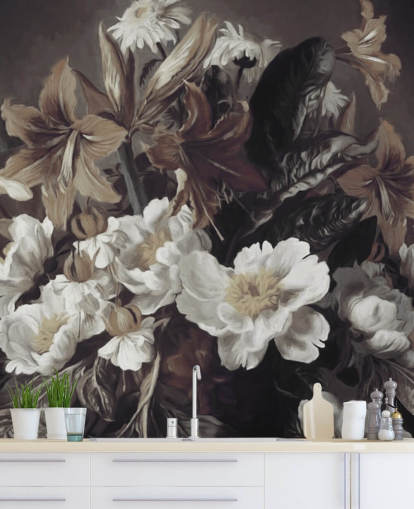 audace carta da parati murale floreale chiamata Iris and Gerbers di Marina Stupakova per camere da letto e salotti