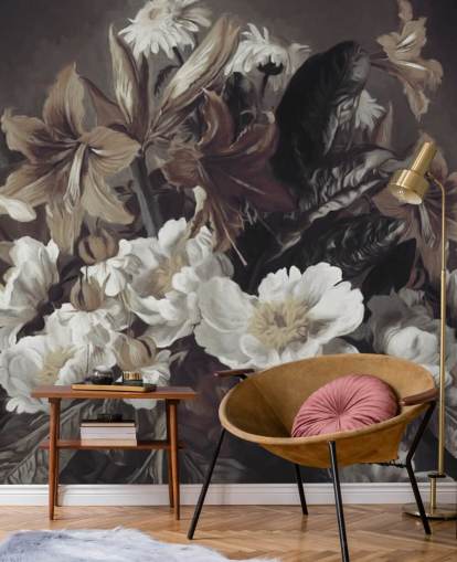 papier peint mural floral audacieux appelé Iris et Gerbers de Marina Stupakova pour les chambres et les salons