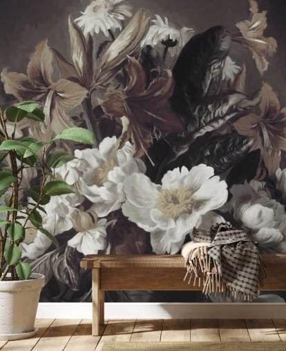 dristig blomstertapet veggmaleri kalt Iris og Gerbers av Marina Stupakova for soverom og stuer dristig blomstertapet veggmaleri kalt Iris og Gerbers av Marina Stupakova for soverom og stuer