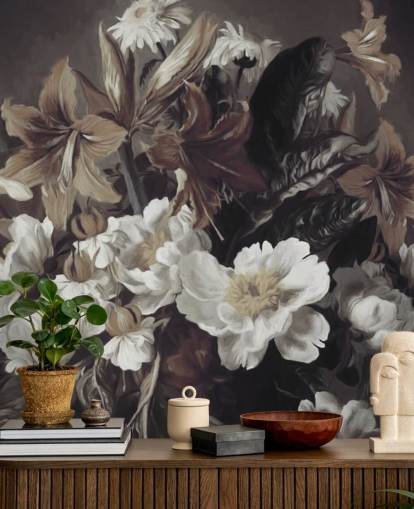 audace carta da parati murale floreale chiamata Iris and Gerbers di Marina Stupakova per camere da letto e salotti