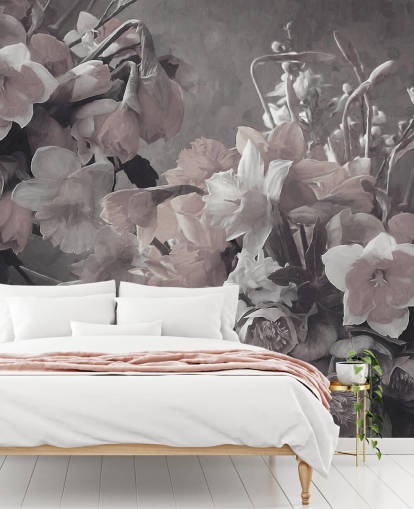 floral wallpaper mural called Narcissus by Marina Stupakova for living rooms and bedrooms