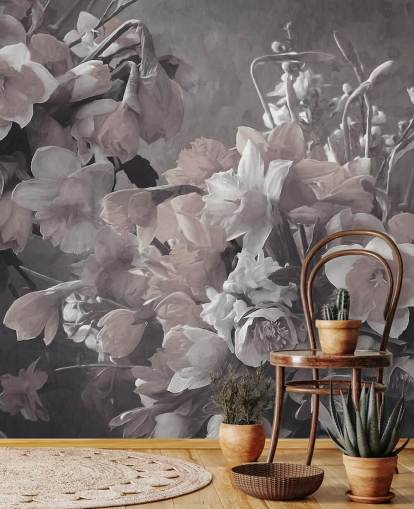 Blumentapete namens Narcissus von Marina Stupakova für Wohn- und Schlafzimmer