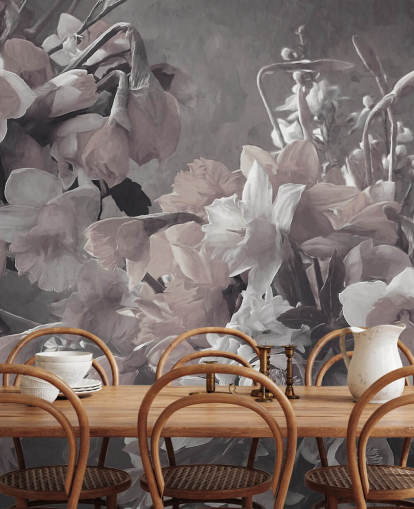 mural de papel de parede floral chamado Narcissus de Marina Stupakova para salas de estar e quartos