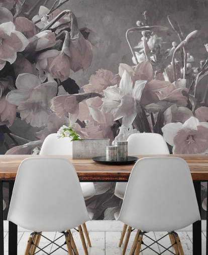 bloemenbehang met de naam Narcissus van Marina Stupakova voor woon- en slaapkamers