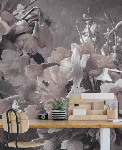 mural de papel de parede floral chamado Narcissus de Marina Stupakova para salas de estar e quartos