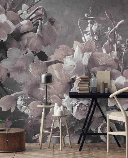 floral wallpaper mural called Narcissus by Marina Stupakova for living rooms and bedrooms