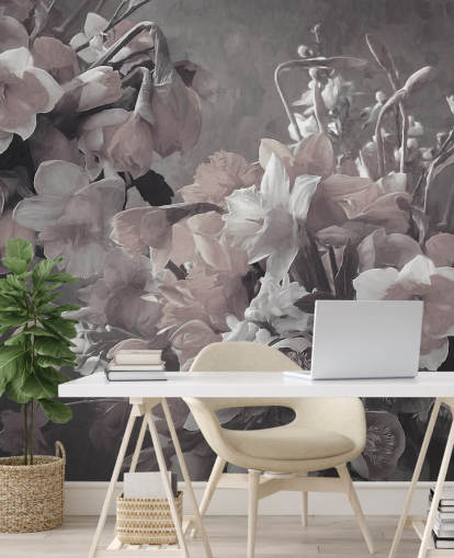 floral wallpaper mural called Narcissus by Marina Stupakova for living rooms and bedrooms