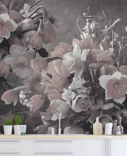 bloemenbehang met de naam Narcissus van Marina Stupakova voor woon- en slaapkamers