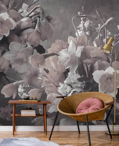 floral wallpaper mural called Narcissus by Marina Stupakova for living rooms and bedrooms