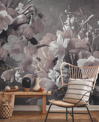 floral wallpaper mural called Narcissus by Marina Stupakova for living rooms and bedrooms