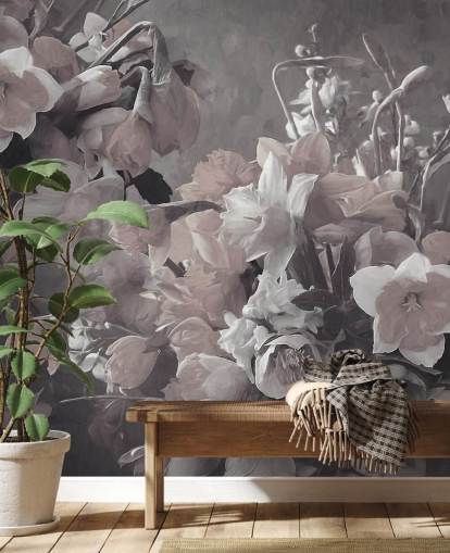 mural de papel pintado floral llamado Narciso de Marina Stupakova para salas de estar y dormitorios