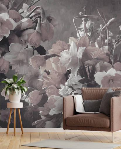 mural de papel pintado floral llamado Narciso de Marina Stupakova para salas de estar y dormitorios