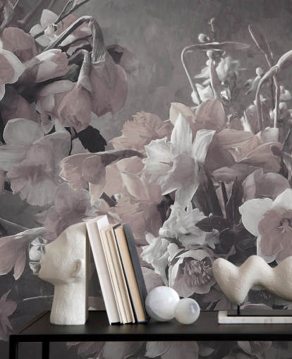 floral wallpaper mural called Narcissus by Marina Stupakova for living rooms and bedrooms